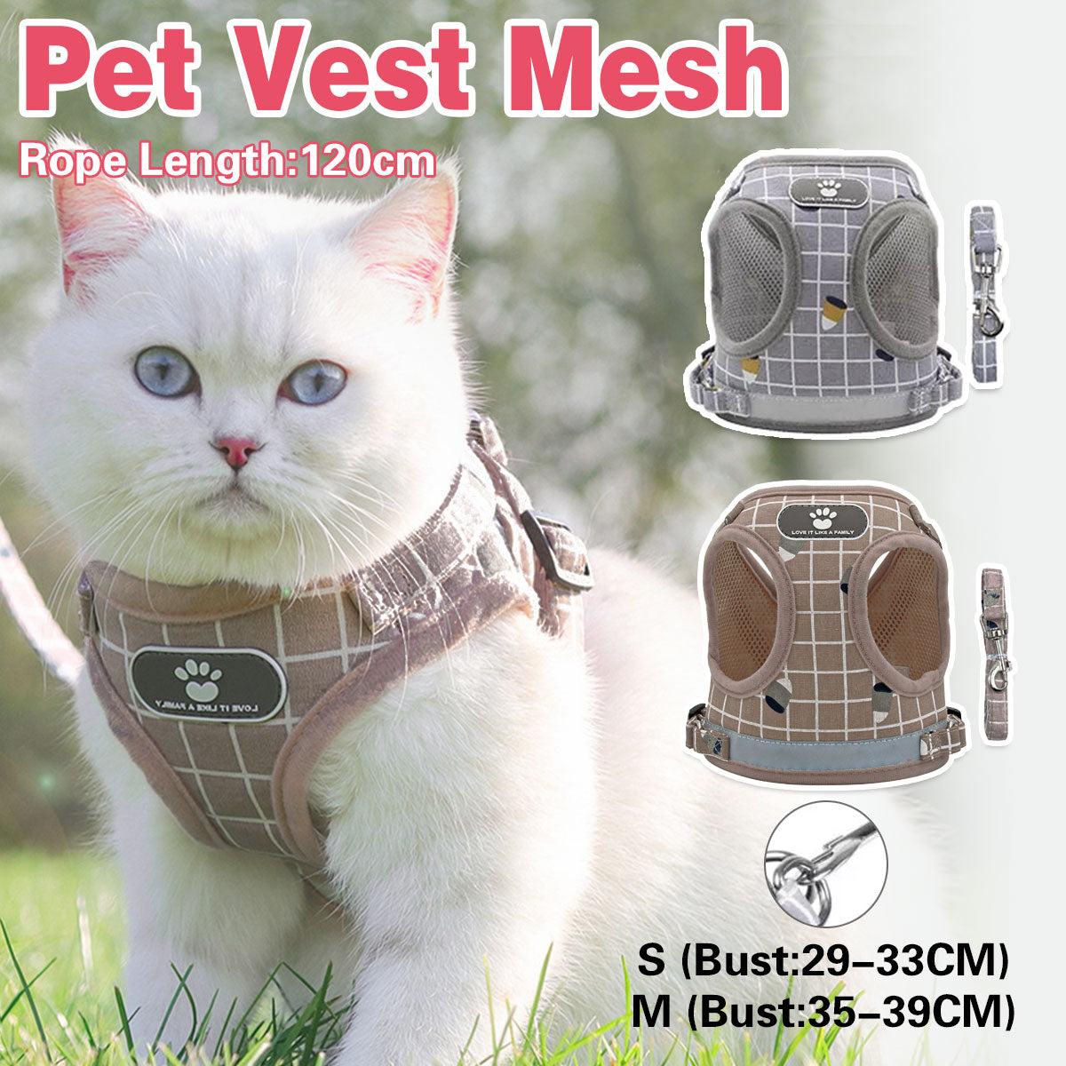 Adjustable Mesh Pet Vest Harness & Leash Cat Dog Kitten Walk Collar