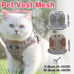 Adjustable Mesh Pet Vest Harness & Leash Cat Dog Kitten Walk Collar