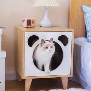 Multifunctional Cat Bedside Table Cozy Cat House and Nightstand