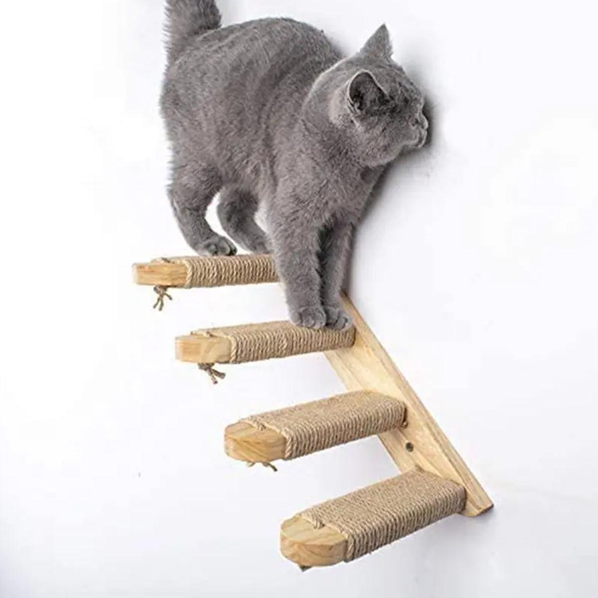 Wall-Mounted Cat Stairs Wooden Climbing Steps with Sisal for Cats