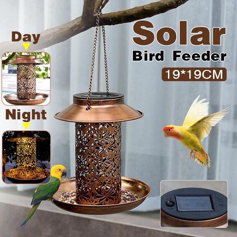 Solar Powered Hanging Bird Feeder with Light for Outdoor Garden