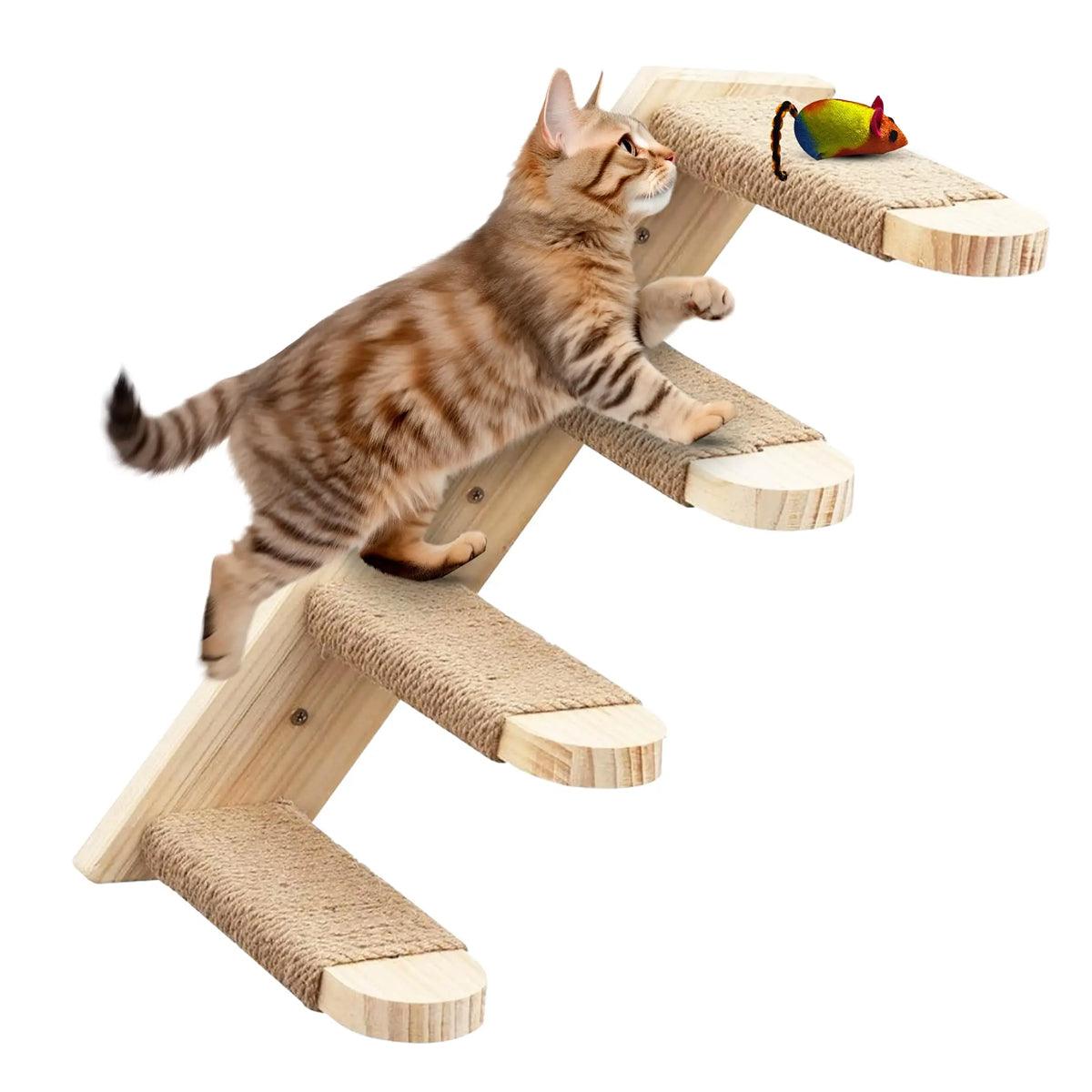 Wall-Mounted Cat Stairs Wooden Climbing Steps with Sisal for Cats