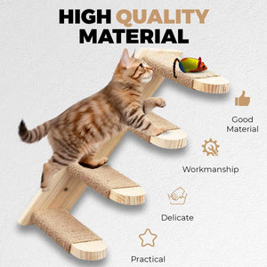 Wall-Mounted Cat Stairs Wooden Climbing Steps with Sisal for Cats