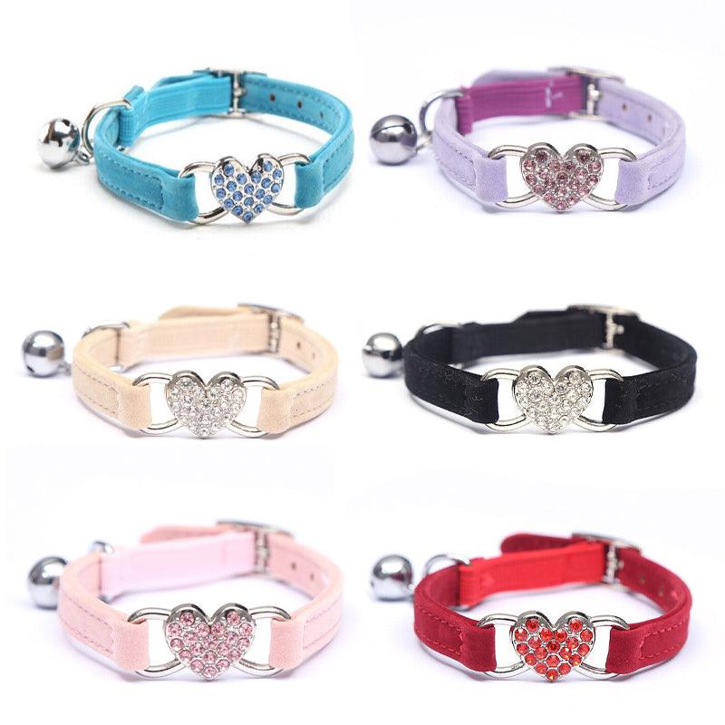 Designer Pet Collars For Dogs and Cats With Heart Crystal  6 Colours