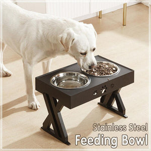 Adjustable Elevated Pet Feeder with Double Bowls for Food and Water