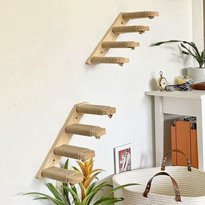 Wall-Mounted Cat Stairs Wooden Climbing Steps with Sisal for Cats