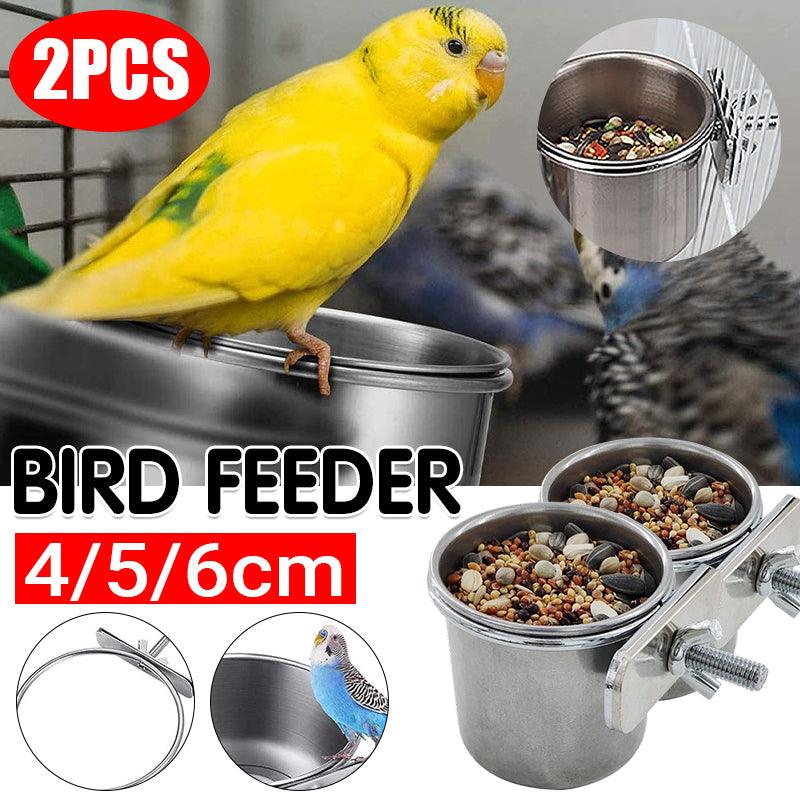 2x Stainless Steel Bird Feeder Parrot Pet Food/Water Bowl 3 Size