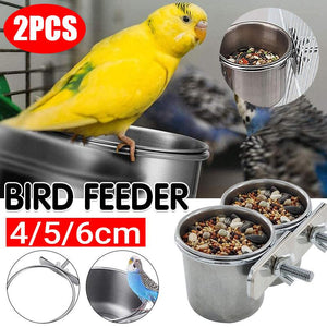 2x Stainless Steel Bird Feeder Parrot Pet Food/Water Bowl 3 Size