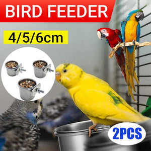 2x Stainless Steel Bird Feeder Parrot Pet Food/Water Bowl 3 Size