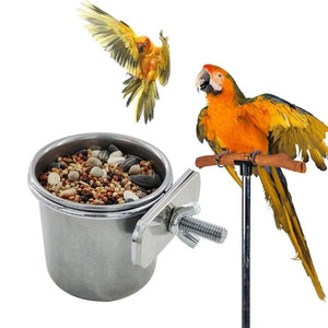 2x Stainless Steel Bird Feeder Parrot Pet Food/Water Bowl 3 Size