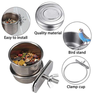 2x Stainless Steel Bird Feeder Parrot Pet Food/Water Bowl 3 Size