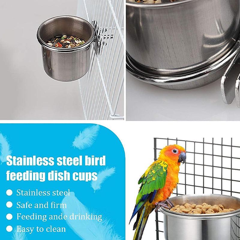 2x Stainless Steel Bird Feeder Parrot Pet Food/Water Bowl 3 Size