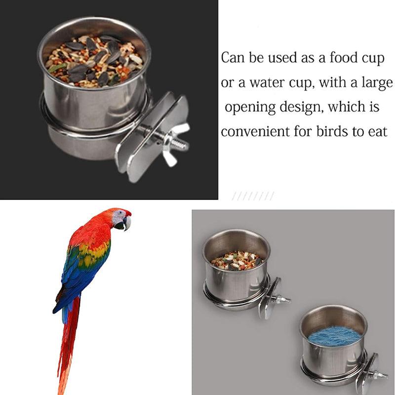 2x Stainless Steel Bird Feeder Parrot Pet Food/Water Bowl 3 Size