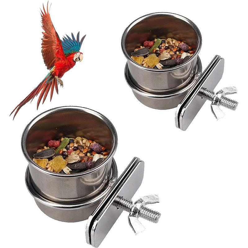 2x Stainless Steel Bird Feeder Parrot Pet Food/Water Bowl 3 Size