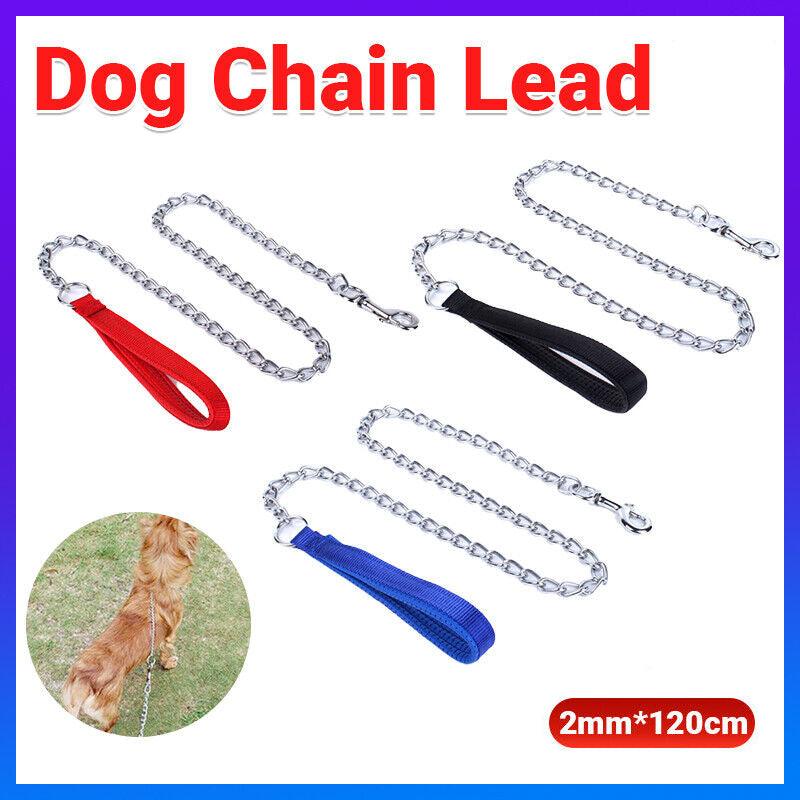 120cm Metal Chain Dog Leash With Padded Handle 3 Colours