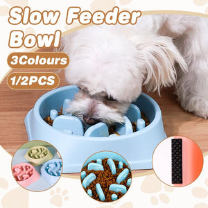 Nonslip Dog Slow Feeder Bowl Blue