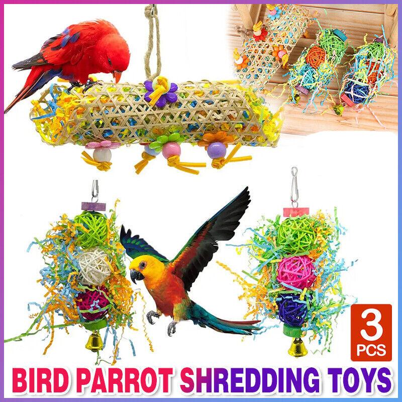 3PCS Bird Parrot Shredding Toys Hanging Cage