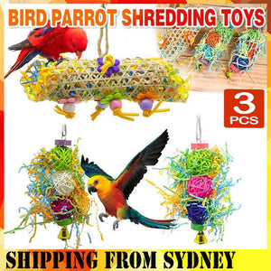 3PCS Bird Parrot Shredding Toys Hanging Cage