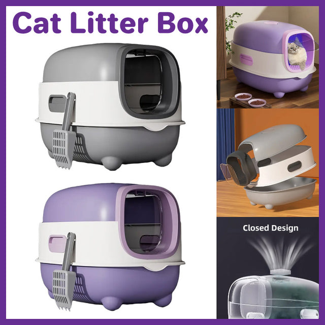  Large enclosed cat litter box with UV sterilization, flip cover, and anti-splash pedal.