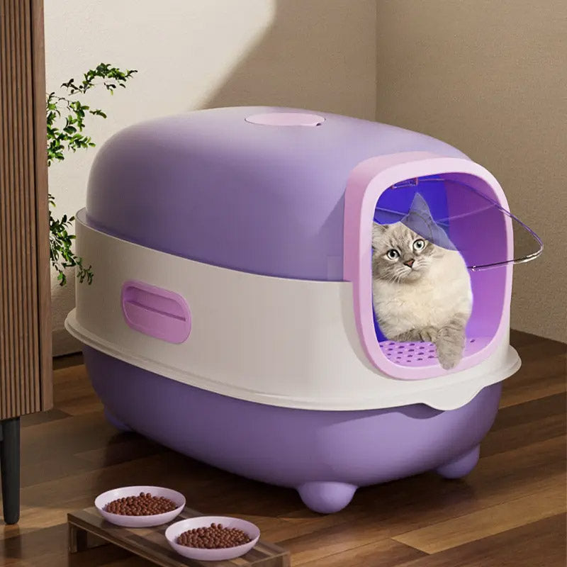 Large Enclosed Cat Litter Box Odor-Free with UV Sterilization & Flip Cover