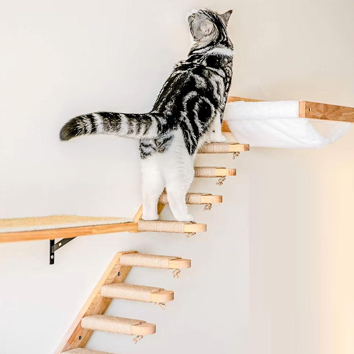 Wall-Mounted Cat Stairs Wooden Climbing Steps with Sisal for Cats