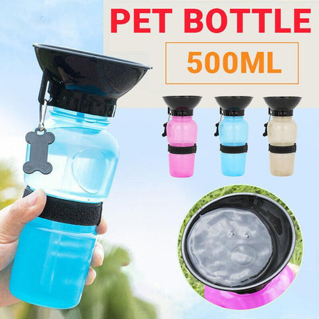 500ml Dog Cat Water Bottle Blue Pink Grey