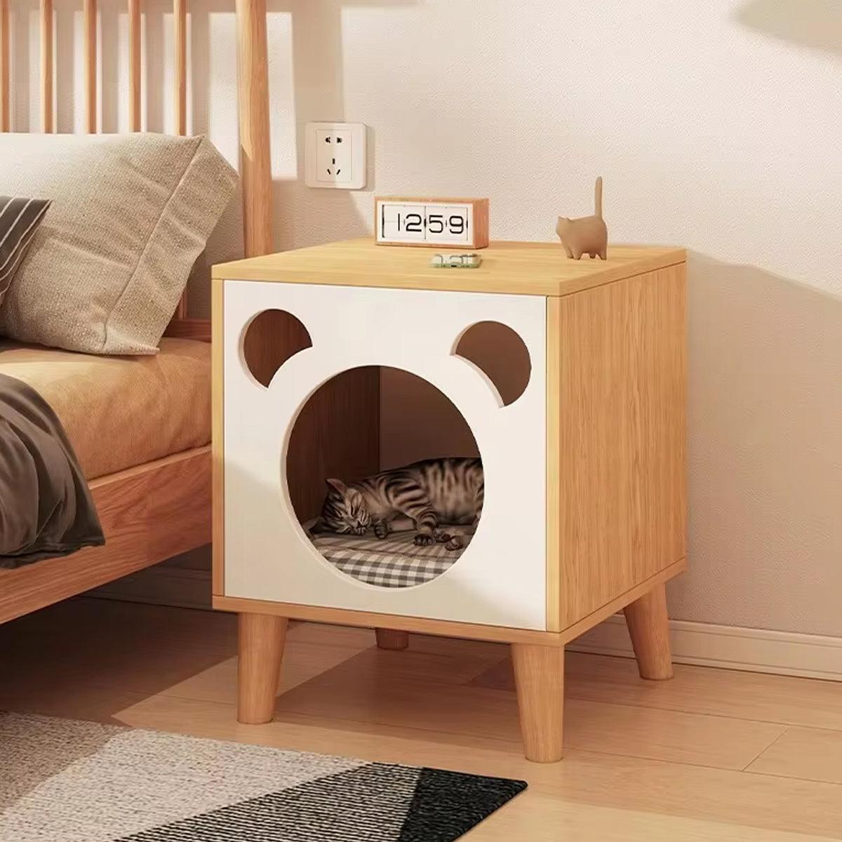 Multifunctional Cat Bedside Table Cozy Cat House and Nightstand