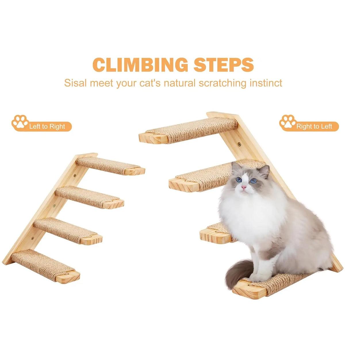 Wall-Mounted Cat Stairs Wooden Climbing Steps with Sisal for Cats