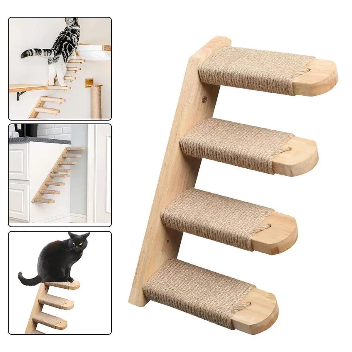 Wall-Mounted Cat Stairs Wooden Climbing Steps with Sisal for Cats