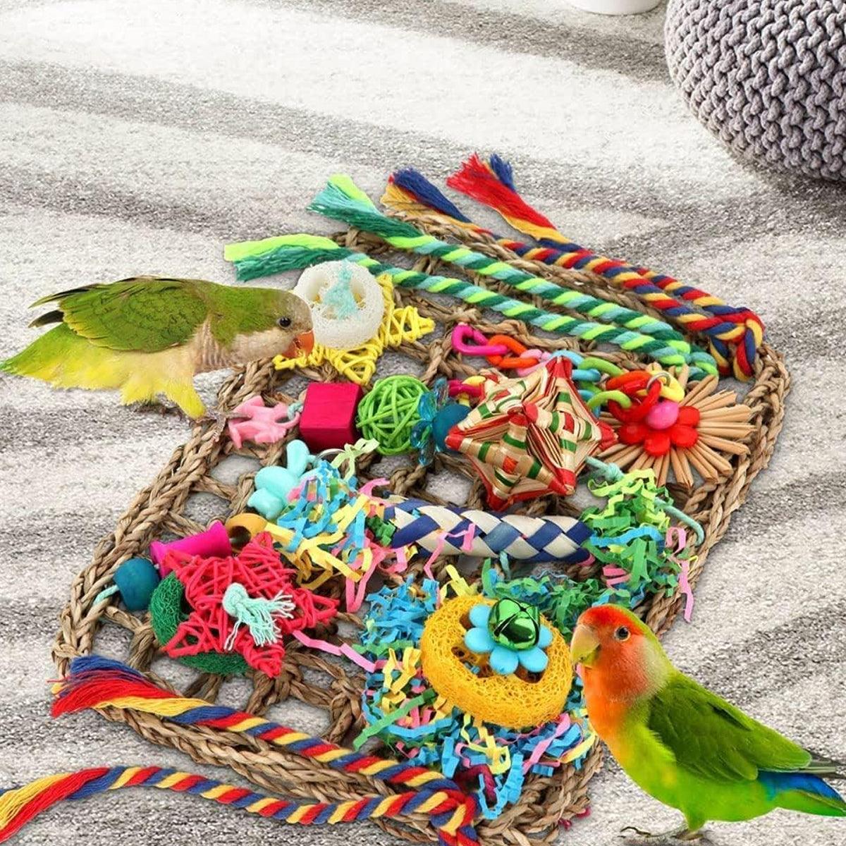 Bird Parrot Cage Toy Colourful Rattan Balls Puzzle Net Bird Supplies