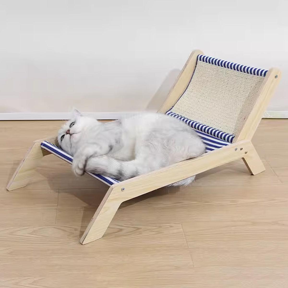 Cat Hammock Bed Summer Recliner with Scratch Post & Breathable Fabric