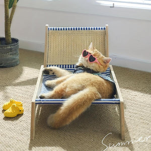 Cat Hammock Bed Summer Recliner with Scratch Post & Breathable Fabric