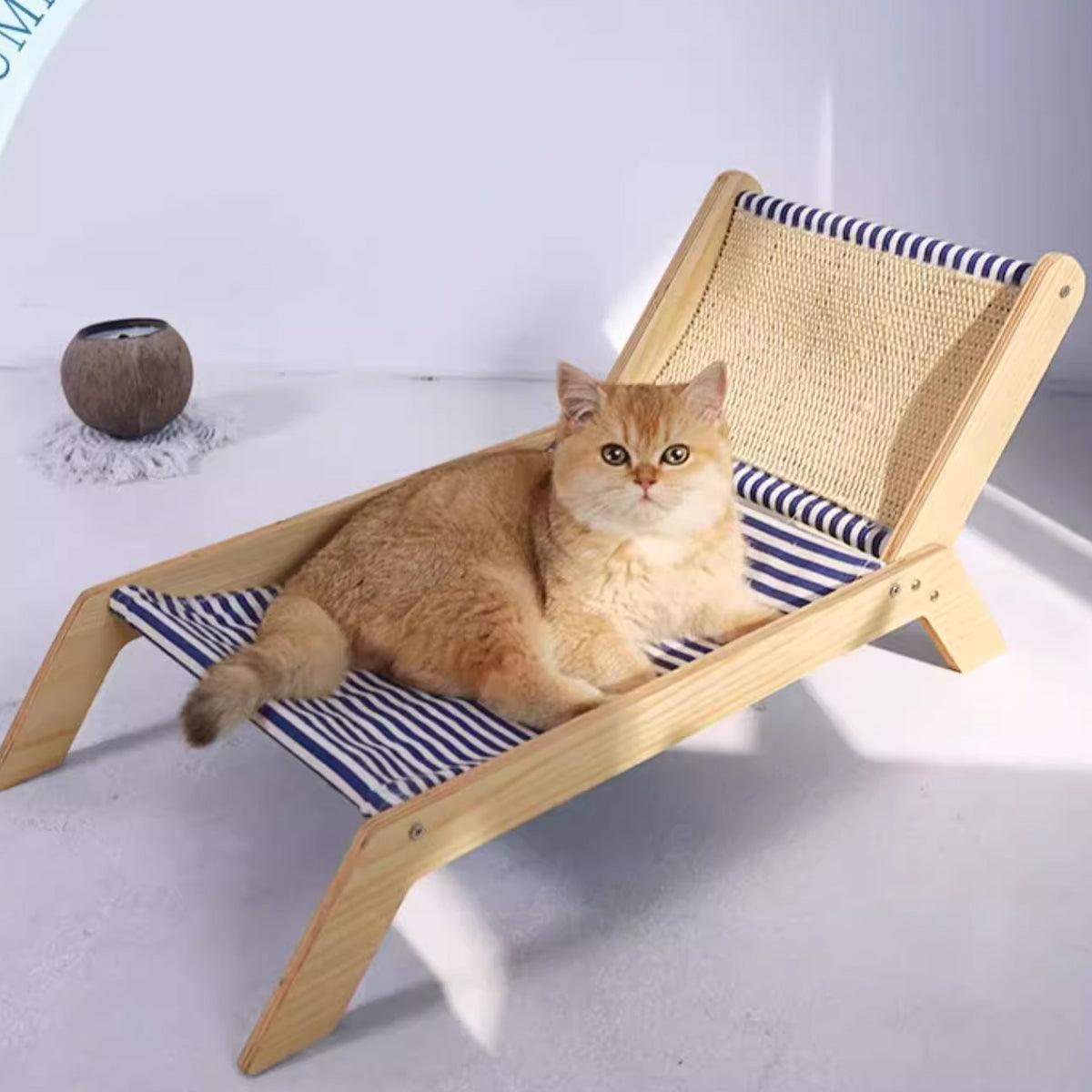 Cat Hammock Bed Summer Recliner with Scratch Post & Breathable Fabric