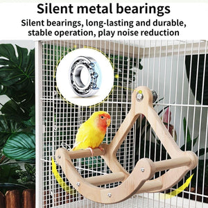 Wooden Parrot Exercise Wheel Silent & Durable Bird Cage Toy