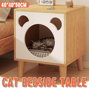 Multifunctional Cat Bedside Table Cozy Cat House and Nightstand