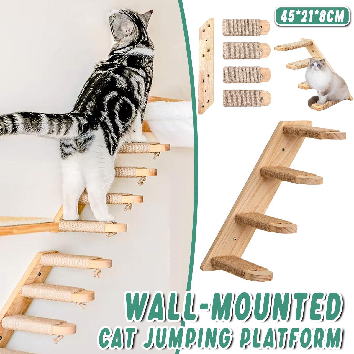 Wall-Mounted Cat Stairs Wooden Climbing Steps with Sisal for Cats