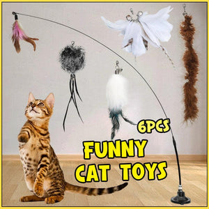 6x Interactive Cat Toys Stick with Suction Cup