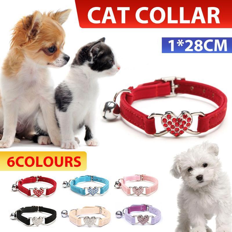 Designer Pet Collars For Dogs and Cats With Heart Crystal  6 Colours