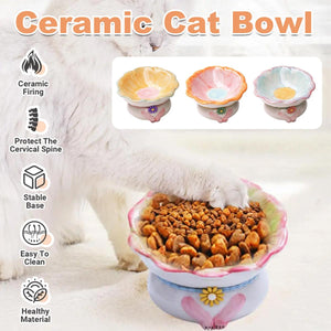 Tilted Ceramic Cat Bowl Elevated Pet Feeding Dish for Cats and Small Dogs