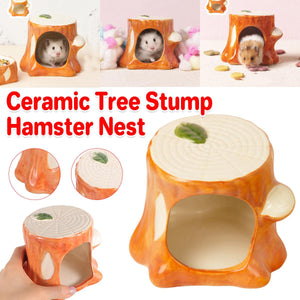 Ceramic Tree Stump Hamster Nest Cozy Hideout for Small Pets