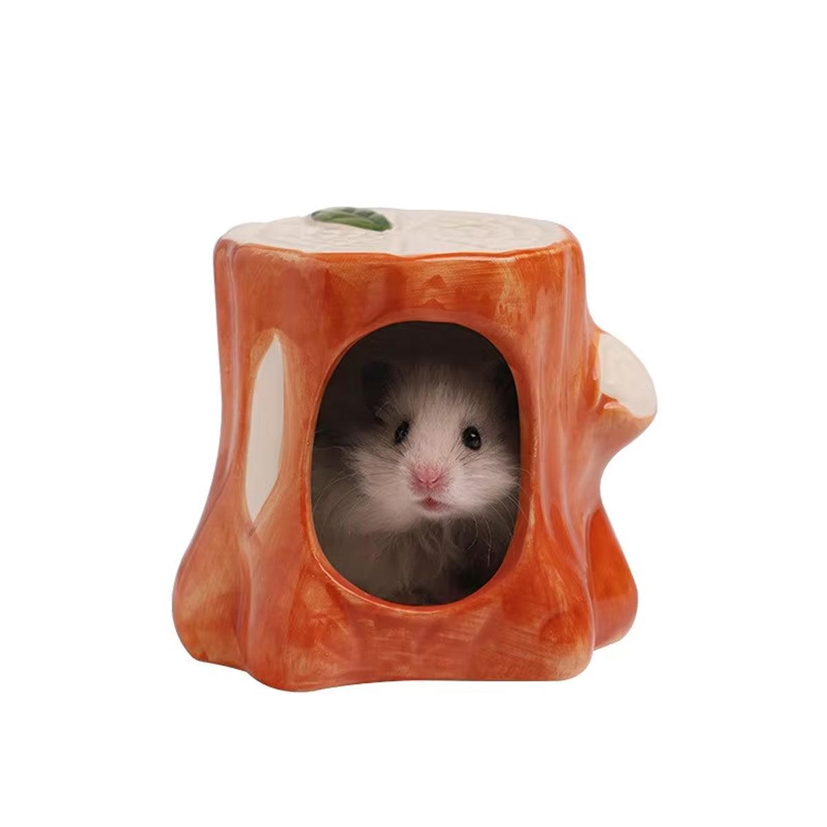 Ceramic Tree Stump Hamster Nest Cozy Hideout for Small Pets