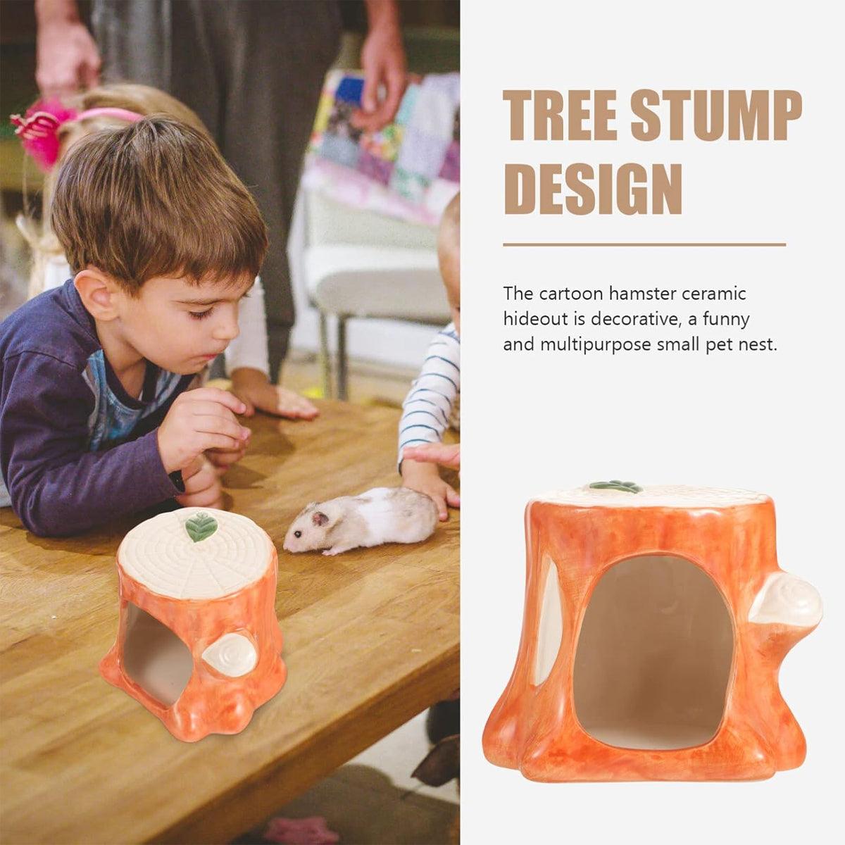 Ceramic Tree Stump Hamster Nest Cozy Hideout for Small Pets