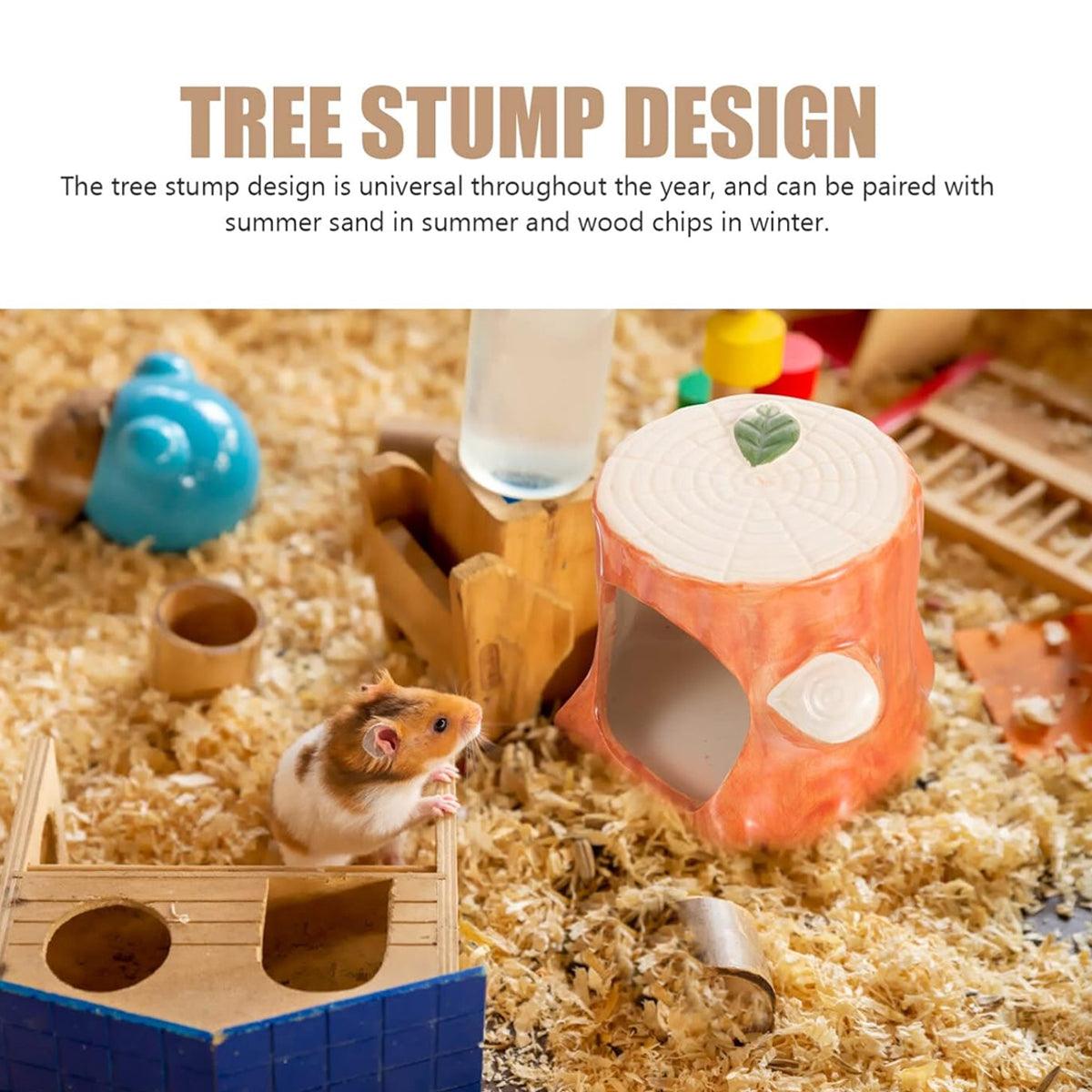 Ceramic Tree Stump Hamster Nest Cozy Hideout for Small Pets