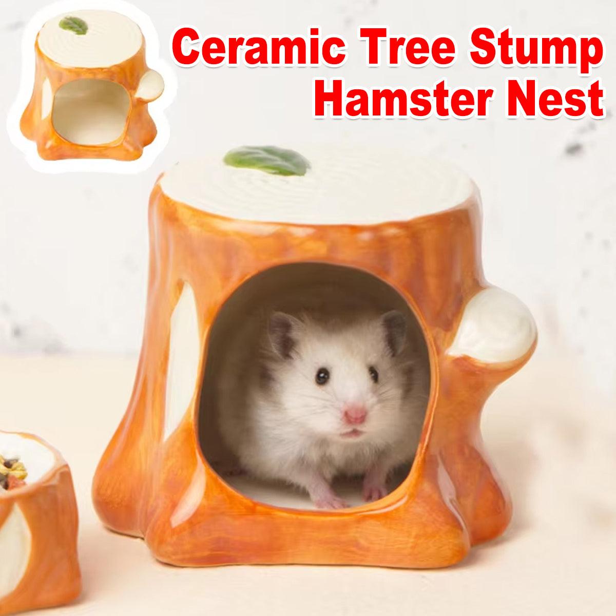 Ceramic Tree Stump Hamster Nest Cozy Hideout for Small Pets