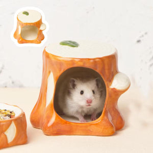 Ceramic Tree Stump Hamster Nest Cozy Hideout for Small Pets