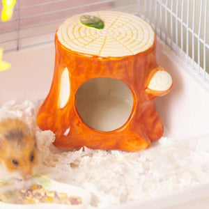 Ceramic Tree Stump Hamster Nest Cozy Hideout for Small Pets