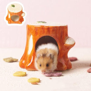 Ceramic Tree Stump Hamster Nest Cozy Hideout for Small Pets