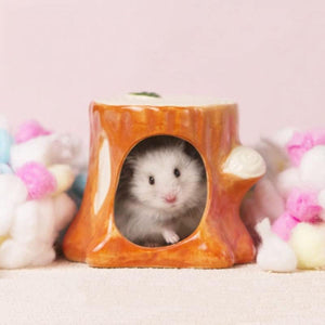 Ceramic Tree Stump Hamster Nest Cozy Hideout for Small Pets