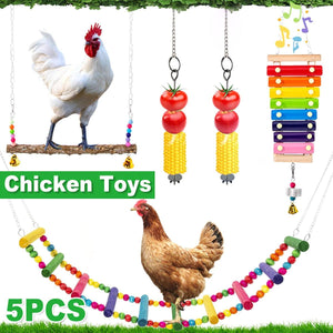 5PCS Chicken Toys Set Swing Ladder Xylophone & Hanging Feeder