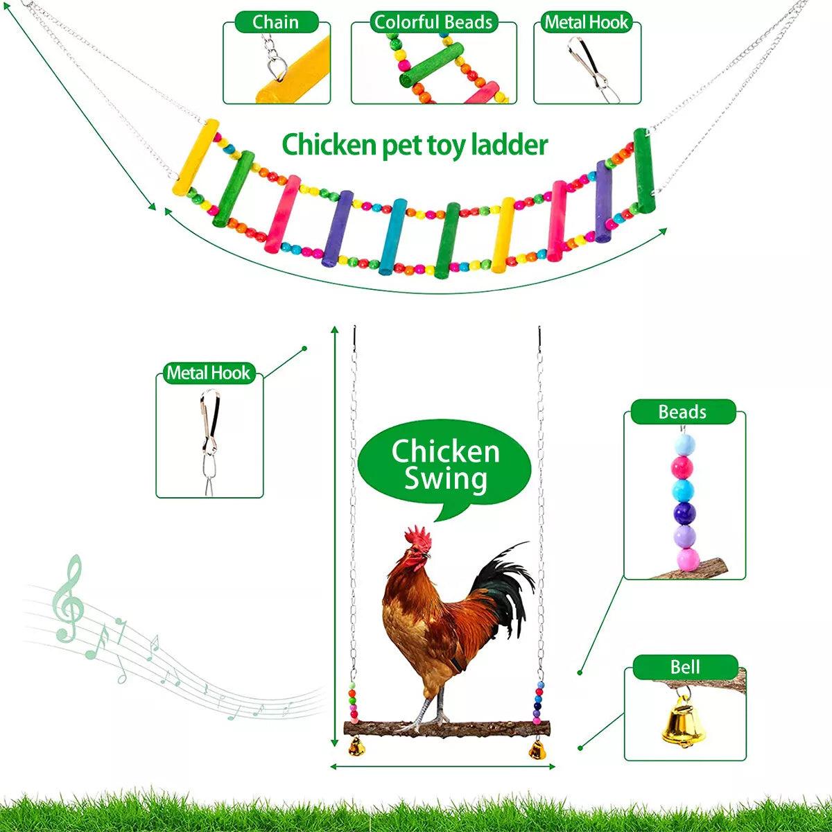 5PCS Chicken Toys Set Swing Ladder Xylophone & Hanging Feeder